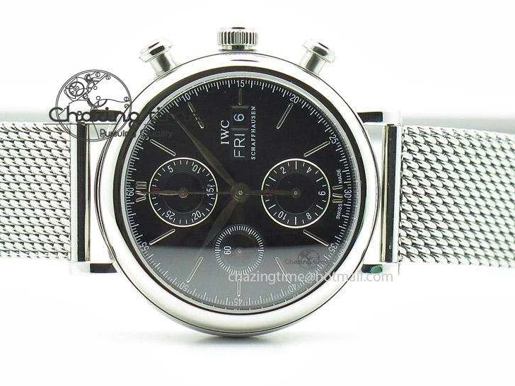 MIROTIME 0417 Portofino Chrono SS Black Dial on SS Mesh Bracelet A StreetReady 7399